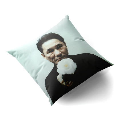 Decorative pillow featuring Takeshi Kitano film-inspired artwork for indoor use.